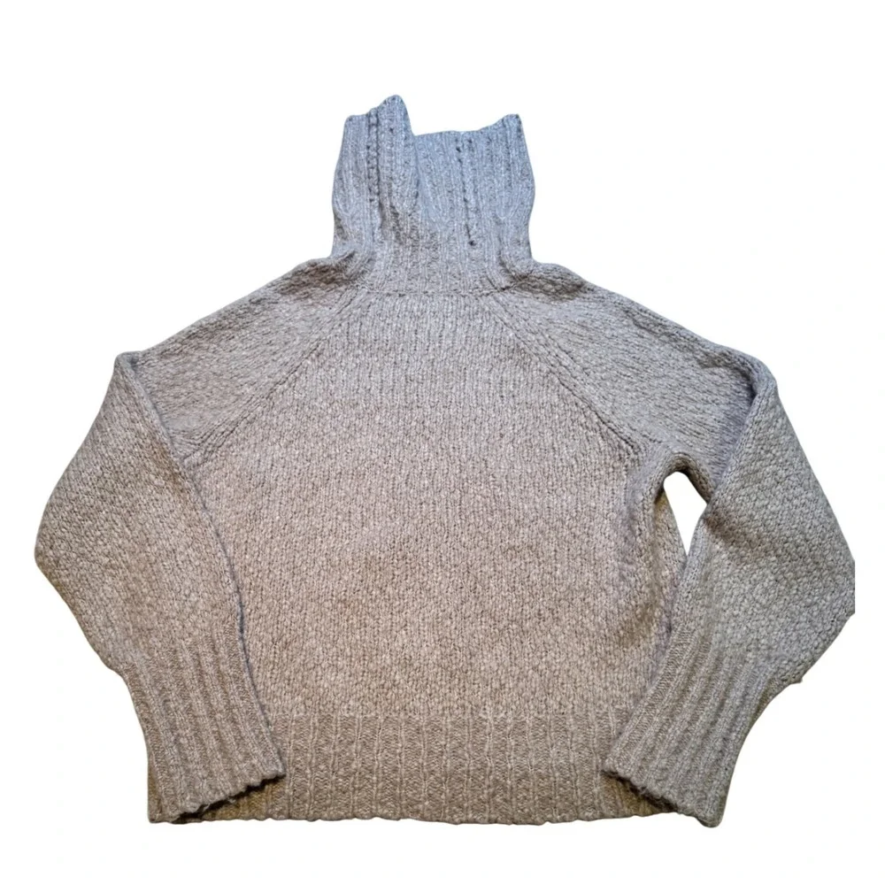 J.Crew Women's Large Alpaca Wool Blend Chunky Knit Turtleneck Sweater Beige Cozy